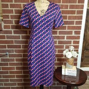 Trina Turk Museo V-Neck Geometric Print Short Sleeve Fitted Pencil Dress 4 NWT